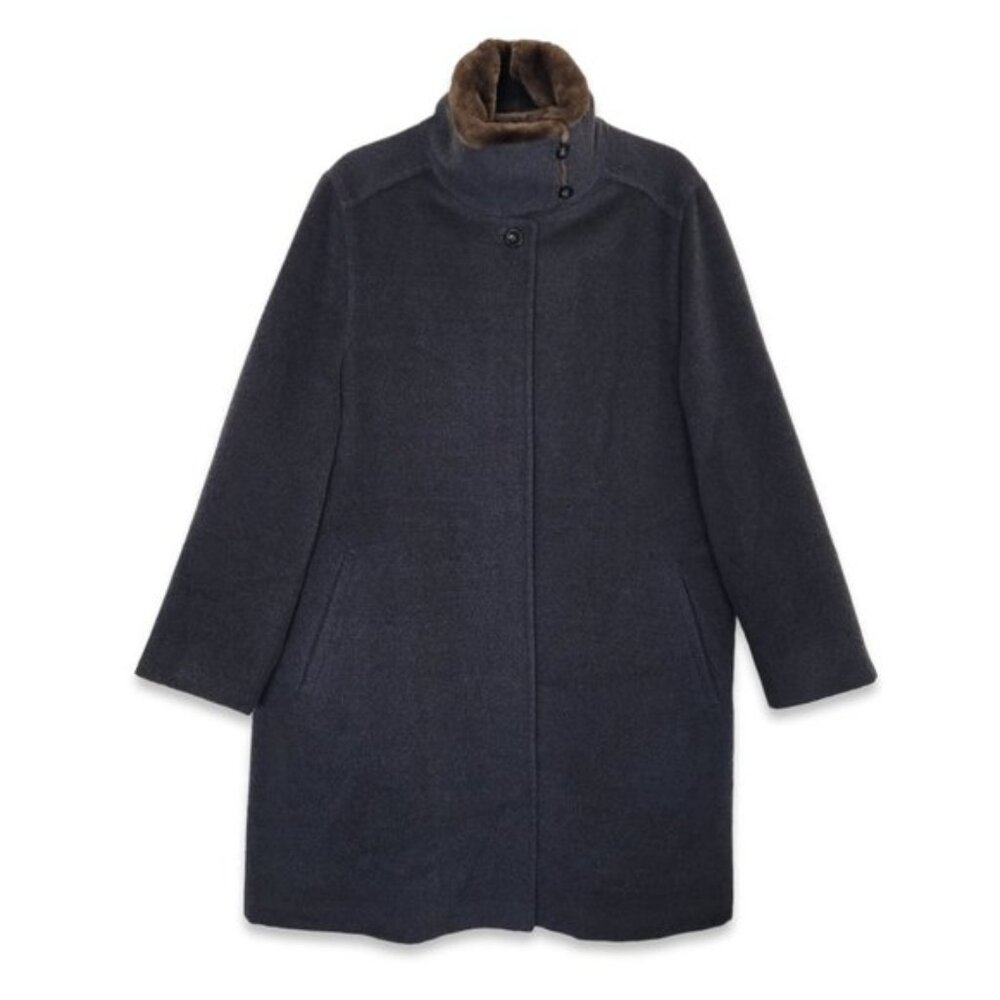 Max Mara Grey Wool Brown Fur Collar Virgin Wool Coat